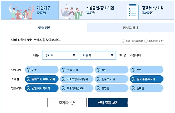 정부24’ 코로나19 맞춤형 서비스 화면(C)코리아일보